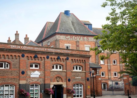 Red brick Victorian former industrial buildings on Brewers Quay, Weymouth, Dorset, England, United