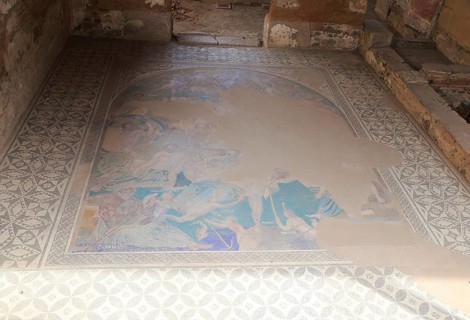 Cosmology mosaic at Casa del Mitreo Roman villa site, Merida, Extremadura, Spain, Europe