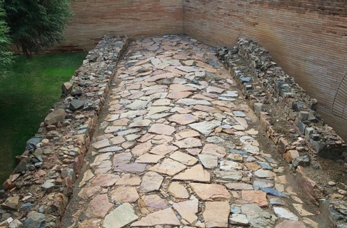 Paved Roman road Museo Nacional de Arte Romano, national museum of Roman art, Merida, Extremadura,