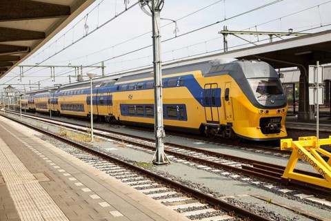 Inter-city train at platform, Maastricht railway station, Limburg province, Netherlands