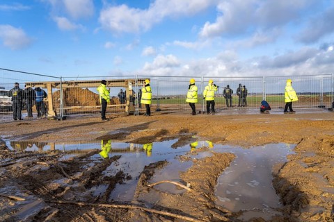 At the hamlet of Lützerath, at the Garzweiler 2 open-cast lignite mine, the RWE Group erects a
