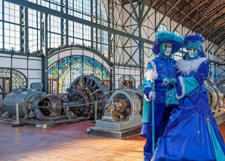 Zollern colliery machine hall with carnival figures Dortmund Germany