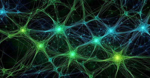 Flowing neural network, with glowing nodes connecting and disconnecting in a smooth and rhythmic