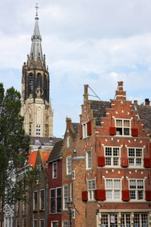 Historic city centre of Delft, New Church Tower, Nieuwe Kerk, Delft, Zuid-Holland, South Holland,