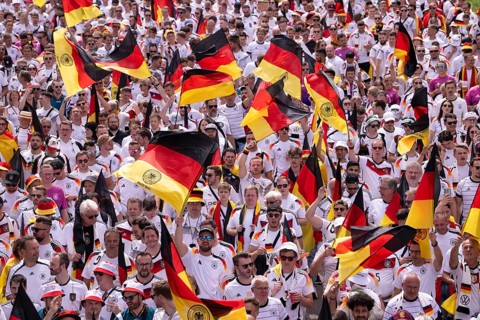 Fan march, German football fans march to the quarter-final Spain versus Germany, UEFA EURO 2024,