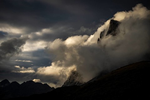 Montafon mountains with dramatic cloudy sky, Tschagguns, Rätikon, Montafon, Vorarlberg, Austria,