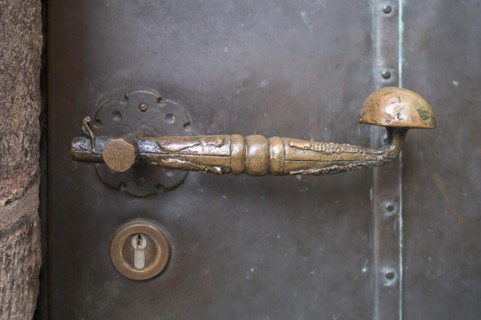 Historic door handle at the west entrance of St Clare's Church, Königstraße 66, Nuremberg, Middle