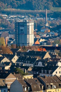 View over Wuppertal-Oberbarmen, the Gaskessel, a gasometer, exhibition hall, event location,