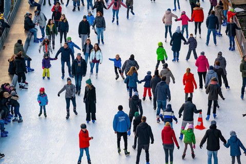 Ice rink at the Zollverein coking plant, Zollverein World Heritage Site, Essen, Germany, Europe