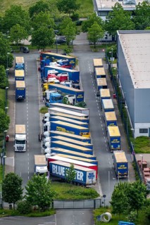 Truck, lorry, logistics company, logistics centre on the former Ewald colliery site in Herne, North