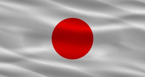 Japan flag with fabric texture waving. Close up of flag of Japan with cloth texture