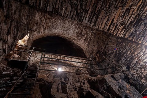 Wheel room of the Unverhofft Segen Gottes Erbstolln in Oberschöna, where there is a 13 metre high