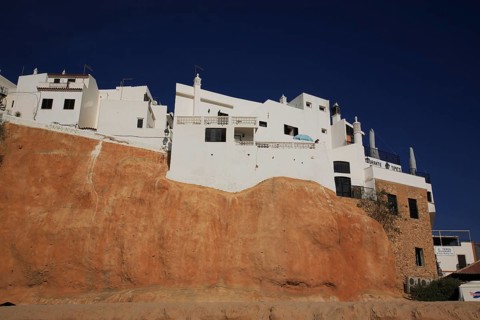 Houses and hotels on the cliffs of Albufeira beach in the Algarve, Portugal, Europe