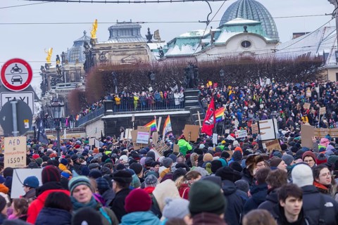 Several thousand people protested on Sunday in Dresden and elsewhere, against the AfD and in favour