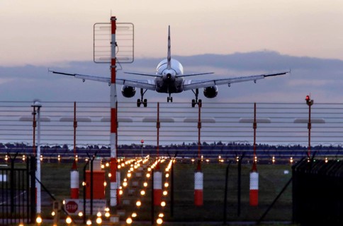 Landing of an aircraft at BER Berlin Brandenburg Airport, Schönefeld, 03/11/2021