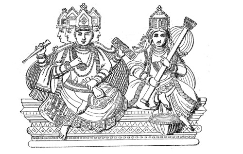 Brahma, one of the main gods in Hinduism, and Saraswati, Indian goddess of wisdom and scholarship,