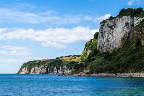 White Cliff from a drone, Jurassic Coast, Seaton, Devon, England, United Kingdom, Europe