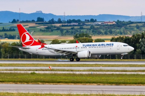 A Boeing 737 MAX 8 aircraft of Turkish Airlines with the registration TC-LCM at Stuttgart Airport,