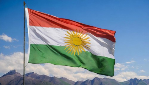 The flag of Kurdistan flutters in the wind