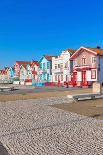 Traditional wooden striped houses, Costa Nova do Prado, Aveiro, Portugal, Europe