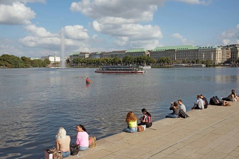 Europe Germany Hanseatic City of Hamburg City, Inner Alster Lake, Jungfernstieg landing stage,