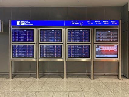 Departure board, Departure board, Terminal 2, Frankfurt am Main Airport, Hesse, Germany, Europe
