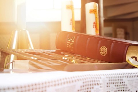 Altar of the Protestant church in Mutterstadt, Rhineland-Palatinate