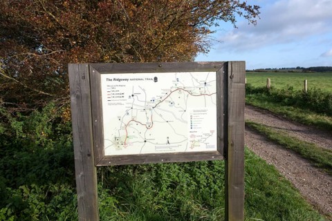 Map of the Ridgeway long distance footpath dating from prehistory near its start on Overton Hill,