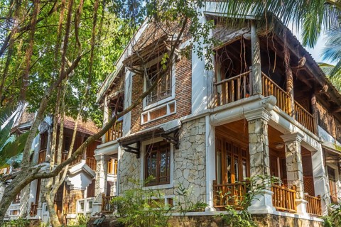 Tropical hotel in jungle in morning