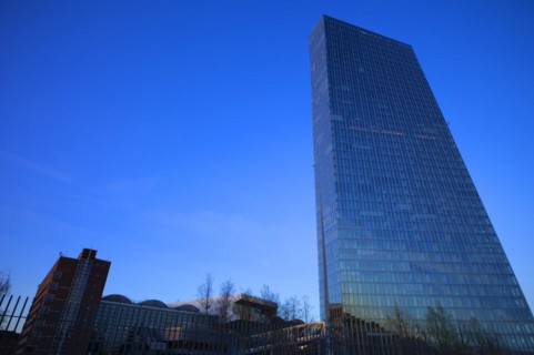 European Central Bank, ECB, Osthafen, Ostend, blue hour, Frankfurt am Main, Hesse, Germany, Europe