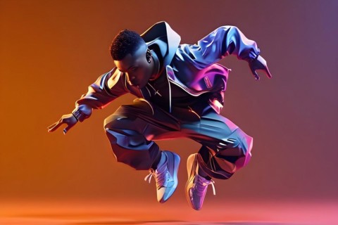 Olympic breakdancer transformed into fluid abstract shapes, AI generated