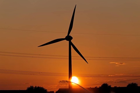 Sunset, wind power plant, field irrigation, silhouettes, Melbeck, Samtgemeinde Ilmenau, Lower
