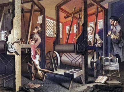 Industry and Idleness The fellow prentices at their looms From the original design by Hogarth from