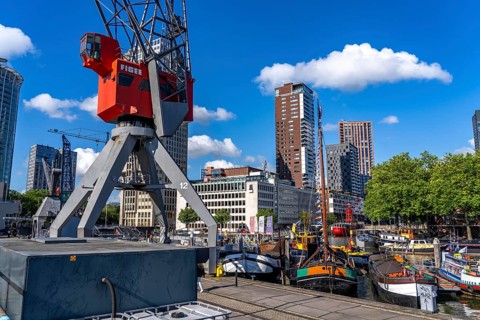 The Maritime Museum, outdoor area in the Leuvehaven, in Rotterdam, many old ships, boats, exhibits