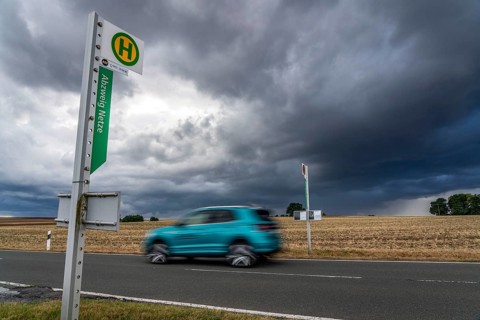 Single stop of bus line 510 between Korbach and Bad Wildungen, country road near Waldeck in North