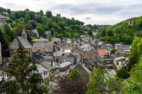 The town of Monschau, in the Eifel, on the river Rur, the Red House, North Rhine-Westphalia,