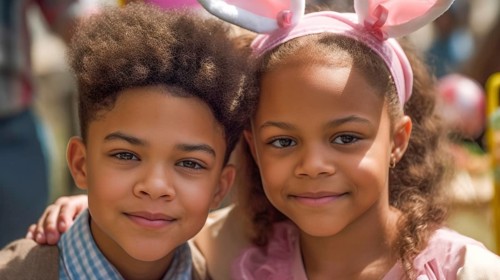 Portrait of a beautiful mulatto brother and sister dressed in their sunday best, generative AI, AI