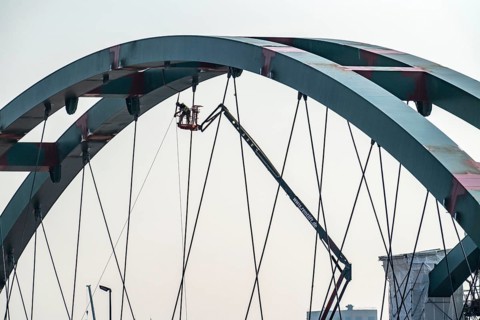 New construction of the Karl Lehr Bridge in the port of Duisburg-Ruhrort, over the Ruhr and the