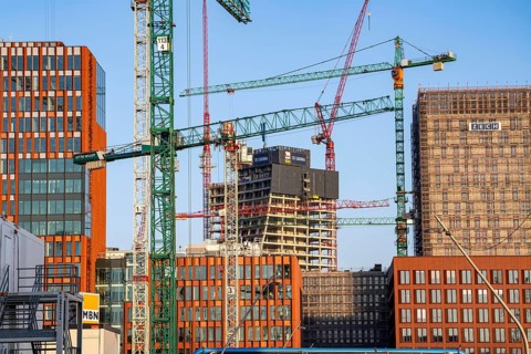 Construction sites in the east of Hafencity Hamburg, office building, new district on the Elbe, on