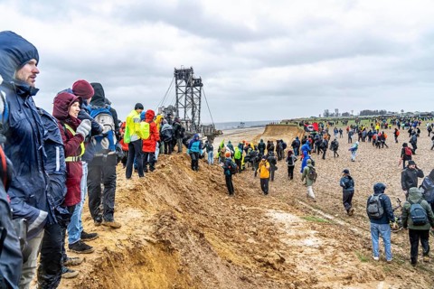 Many thousands of demonstrators march after a demonstration against the demolition of the lignite