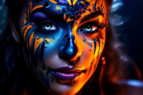 Woman in an extravagant dia de los muertos costume and a vibrant face makeup, AI generated