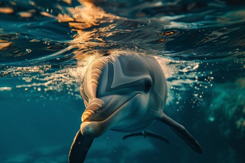 Close up of Dolphin swimming underwater in sea. KI generiert, generiert, AI generated