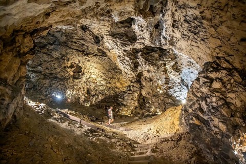 The Hohle Stein cave in the Swabian Alb. Ice age cave in the Achtal valley, site of important