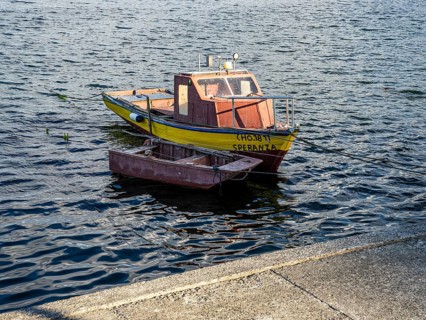 Small fisher boat, Castro, Chiloe, Chile, South America