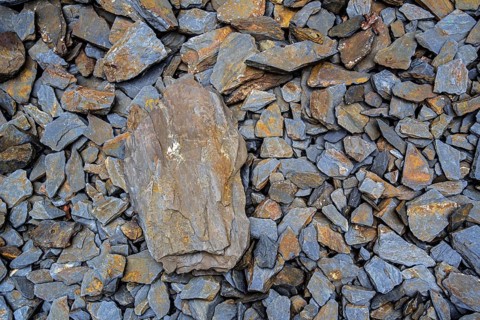 Rock debris in the Ballachulish slate quarry in Lochaber, Highland, Scotland, UK