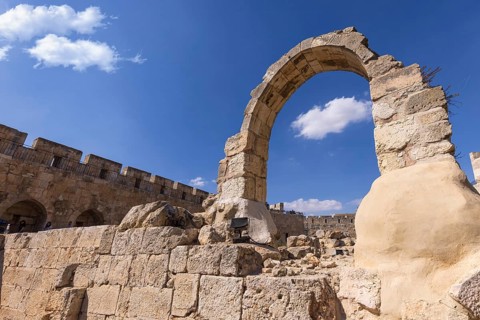 Jerusalem, Israel, landmark citadel Migdal David Tower of David in Old City near Jaffa Gate., Asia