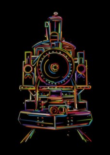 Steam engine, vintage locomotive hand drawn colored vector