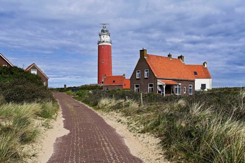 Lighthouse Eierland with houses, De Cocksdorp, Texel, West Frisian Islands, province North Holland,