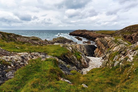 Pristine rocky coast, rain clouds, Melmore, Downings, Boyeeghter Beach, Murder Hole Beach,