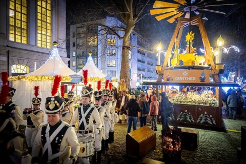 Christmas market on the main street in Dresden Neustadt, Dresden, Saxony, Germany, Europe